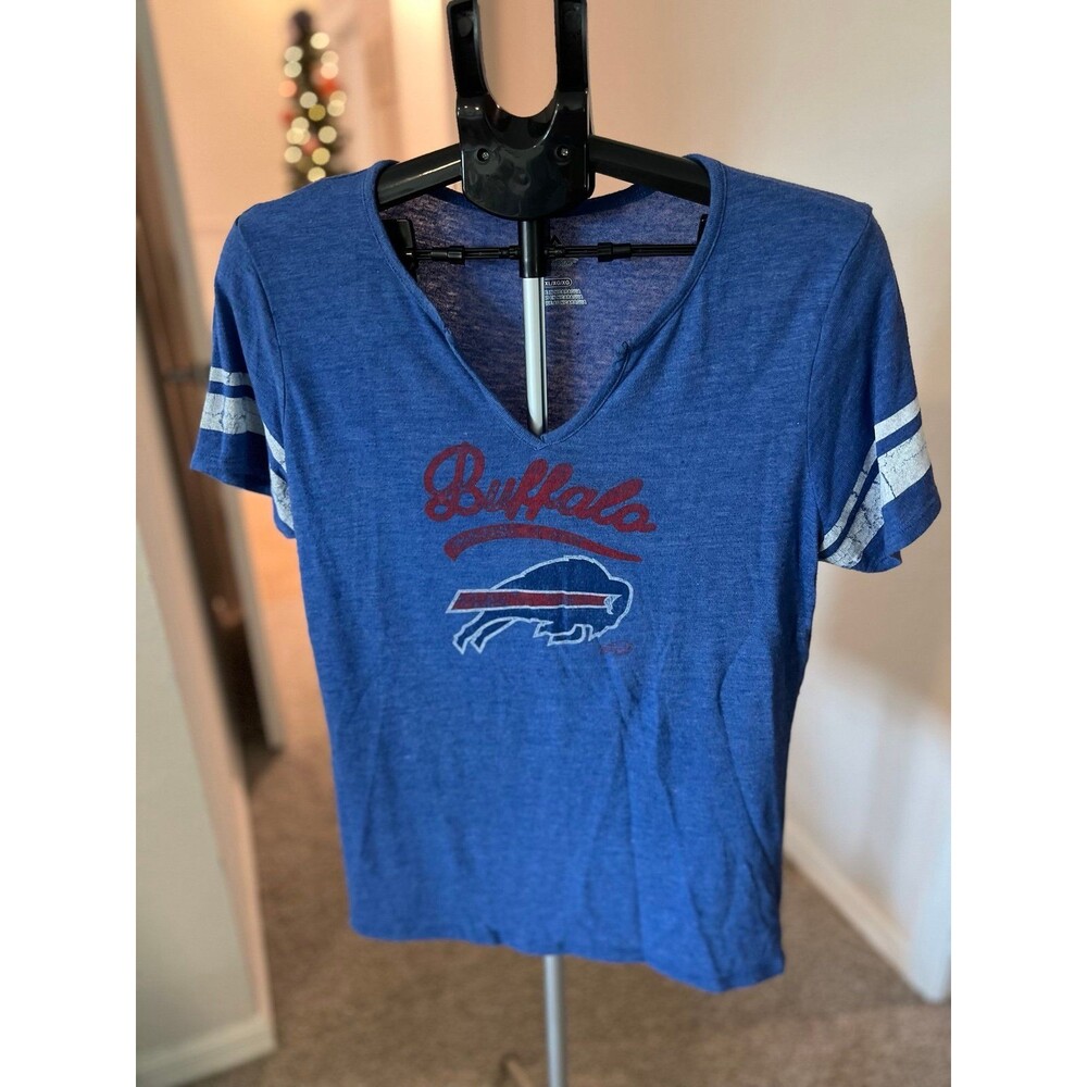 Buffalo Bills NFL Football Women’s VNeck Capped Striped Sleeve T-Shirt Size XL
